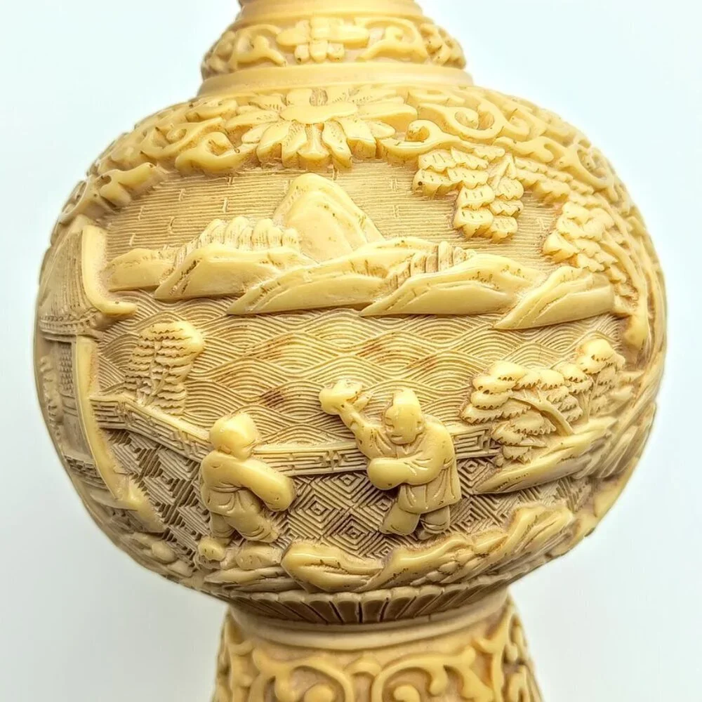 Chinese Carved White Cinnabar Tapered Candle Holder Vase